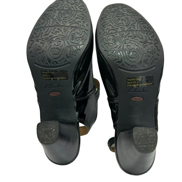 Clarks Artisan Black Patent Leather‎ Peep Toe Heels 9.5 - Picture 11 of 13